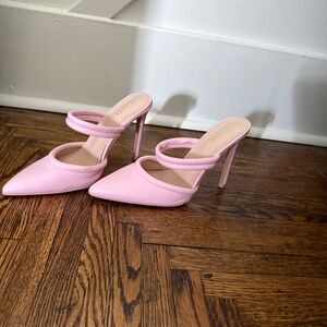 Pink high heel mules